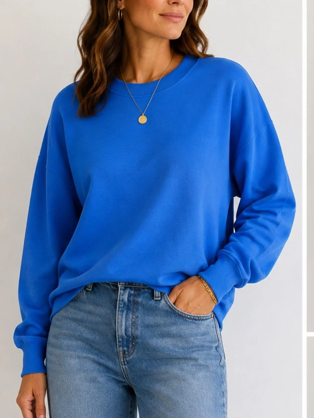 NWOT COS Cobalt Electric Blue Oversized Crewneck Sweatshirt Cotton size  L-XL